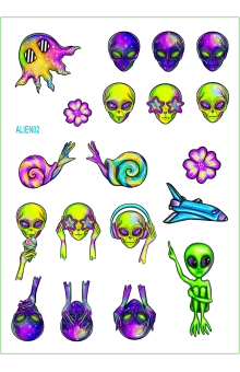 Strange Encounters II: Funky Retro Craft Stickers in Clear PET Material - Vibrant Sheets for Creative Projects
