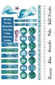 Leagues Under The Sea Sticker Sheet - Blue Ocean Journaling Set with Functional Stickers for Journaling Leagues Under The Sea Sticker Sheet - Blue Ocean Journaling Set with Functional Stickers for Journaling