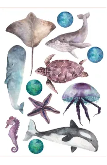 Underwater Creatures Sticker Sheet - Blue and Green Ocean Craft Stickers