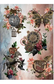 Edge of Yesterday Steampunk II Sticker Sheet - Craft Stickers with Florals for Journaling and Paper Crafts