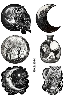 Celestial Oddities III Stickers: Black and White Steam Punk Vintage Wacky White PET