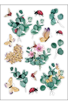 Flutterings of Spring Sticker Sheet: Butterfly, Florals, Green, Journaling Stickers, Kids Stickers, Ladybird, Sheets, Wild flowers