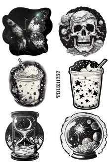 Celestial Oddities Stickers: Black and White Steam Punk